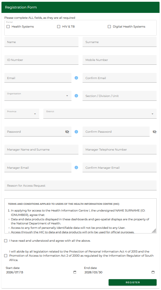 Registration form